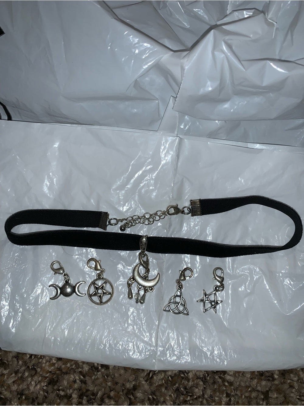 Black Velvet Moon & Star Charm Choker Necklace